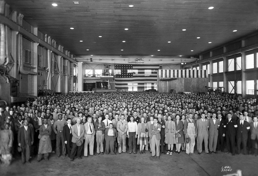 This photo  unearthed by NASA historic preservationist Mary Gainer in 2011  was taken at the NACA Langley Memorial Aeronautical Laboratory (now NASA Langley Research Center) on November 4th, 1943 during a visit by Frank Knox, secretary of the Navy.  Photograph: NASA Langley Research Center.